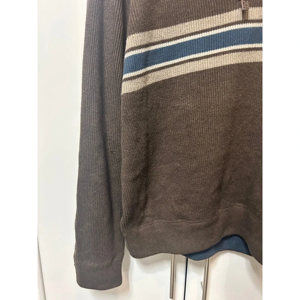 Eddie Bauer Mens XL Brown Striped Quarter Zip Ribbed Knit‎ Pullover Sweater